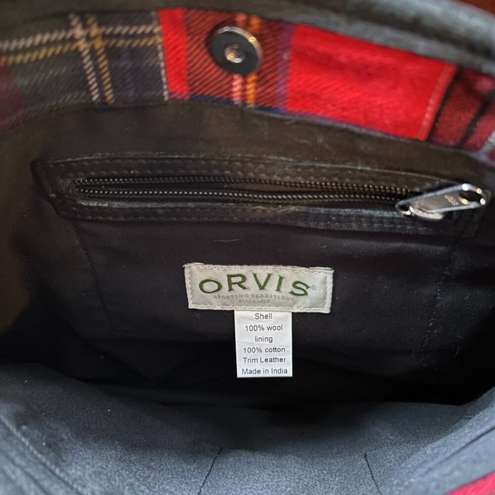 ORVIS Plaid Wool Tartan Patchwork Leather Tote Shopper Shoulder Bag - Picture 4 of 6